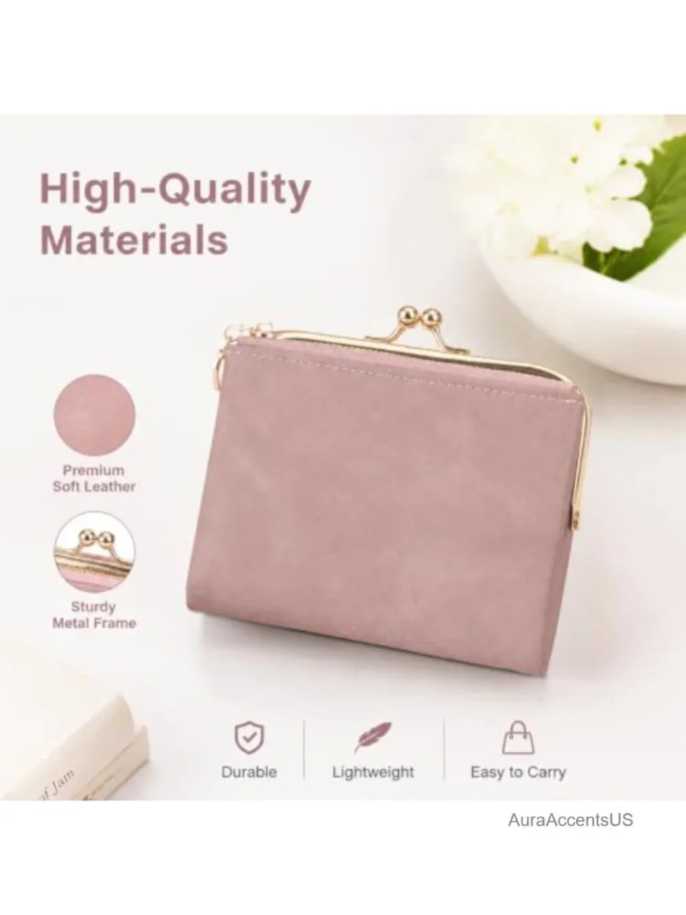 Vintage Kiss Lock RFID Blocking Bifold Leather Wallet with Coin Pocket